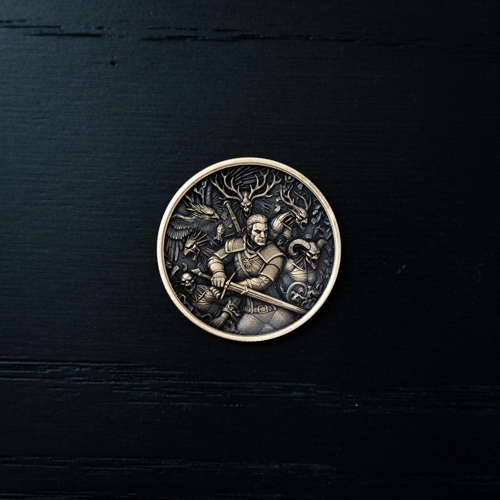Witcher Medallion Coin | Double-Sided Wolf Token, Fantasy Collectible