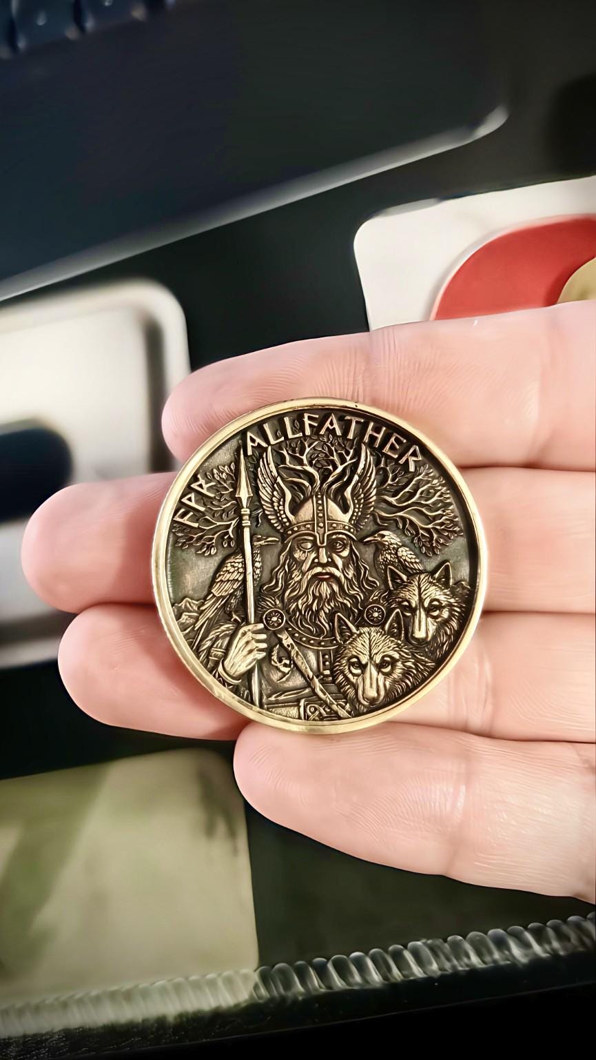 Odin & Thor Norse Mythology Coin | Antique Bronze Viking Challenge Coin
