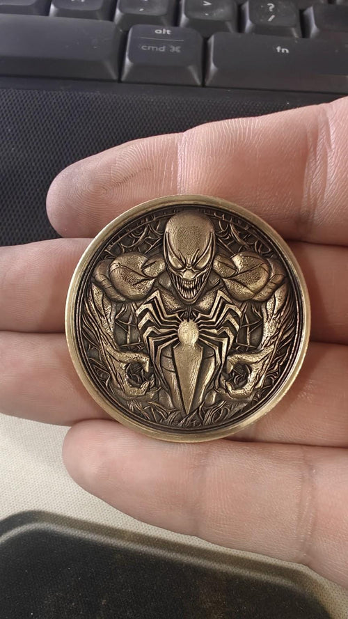 Dual-Sided Symbiote & Web-Slinger Coin | Dark Comic Style Collectible | 40mm Fantasy Coin | Handcrafted Display Coin