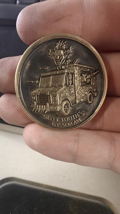 Dark Clown Ice Cream Truck Coin | Post-Apocalyptic Villain Collectible | Dual-Sided Fantasy Coin | 40mm Bronze Finish