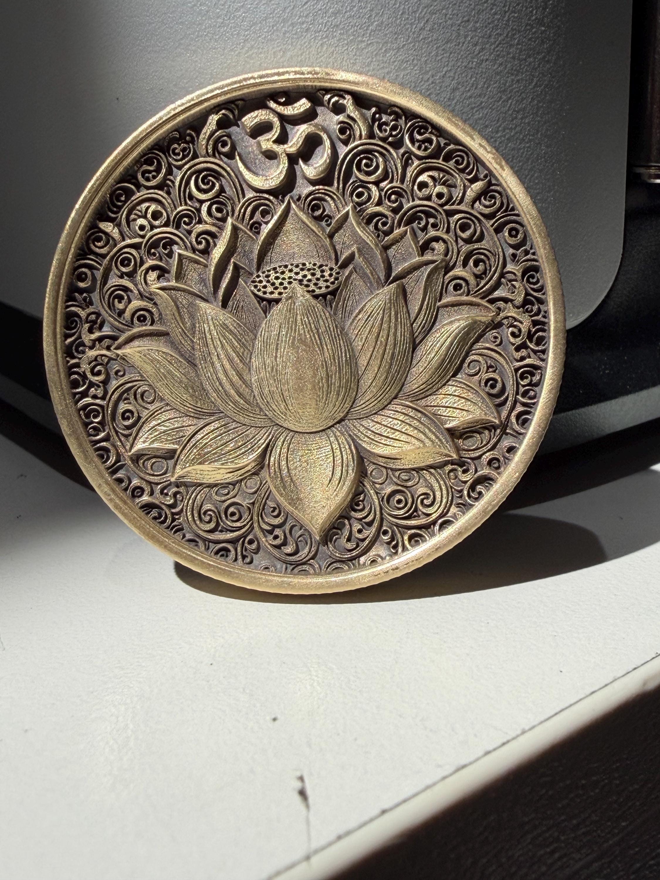 Om & Lotus Flower Coin | Double-Sided Meditation Token | Bronze Spiritual Coin for Mindfulness, Balance