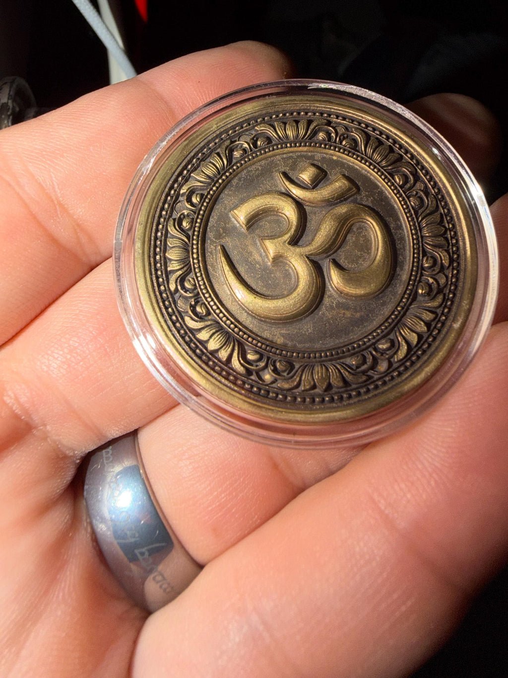 Om & Lotus Flower Coin | Double-Sided Meditation Token | Bronze Spiritual Coin for Mindfulness, Balance