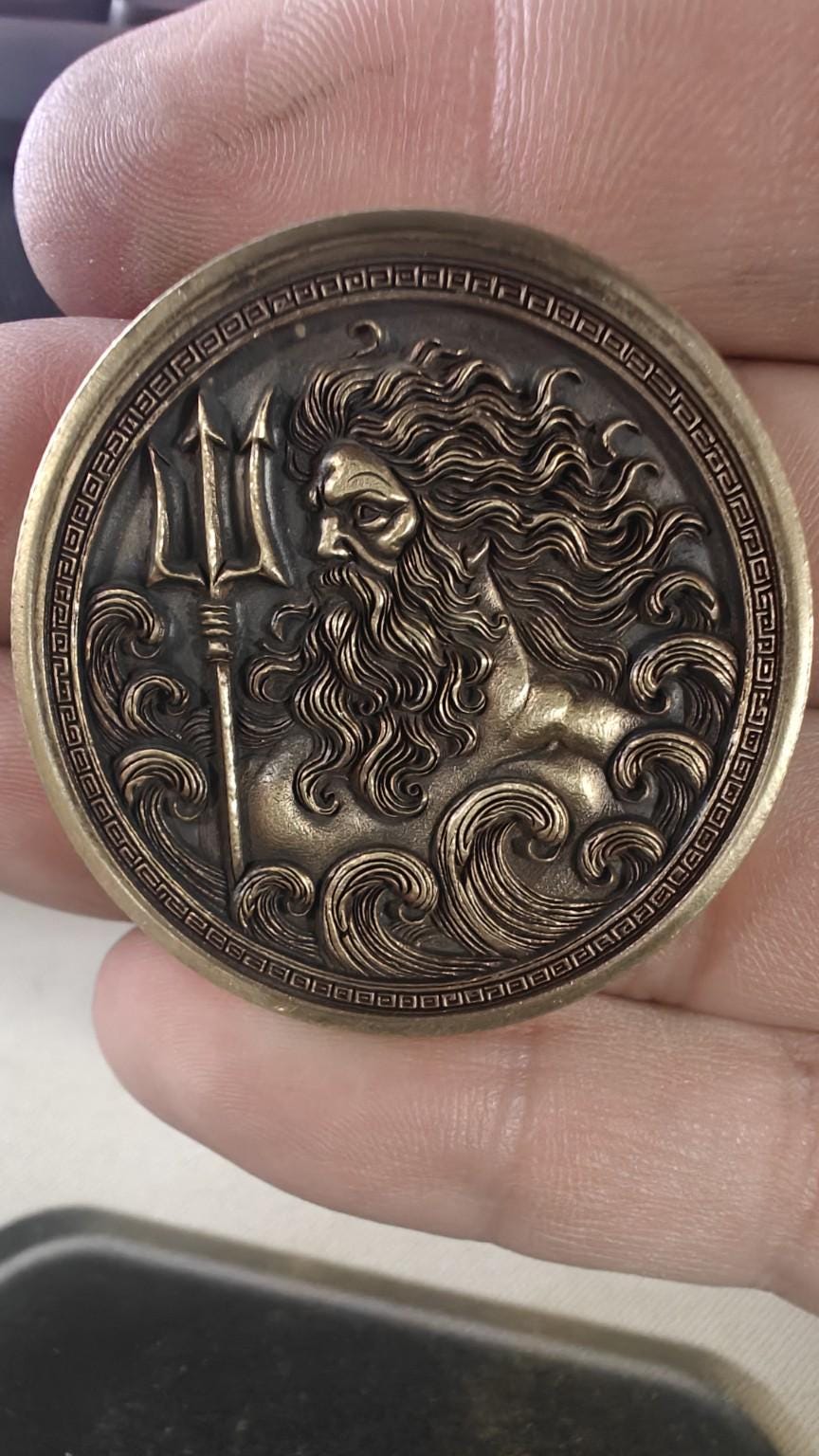 Zeus & Poseidon Dual-Sided Coin | Handcrafted Mythology Coin | Greek Gods Collectible | 40mm Bronze Finish Coin