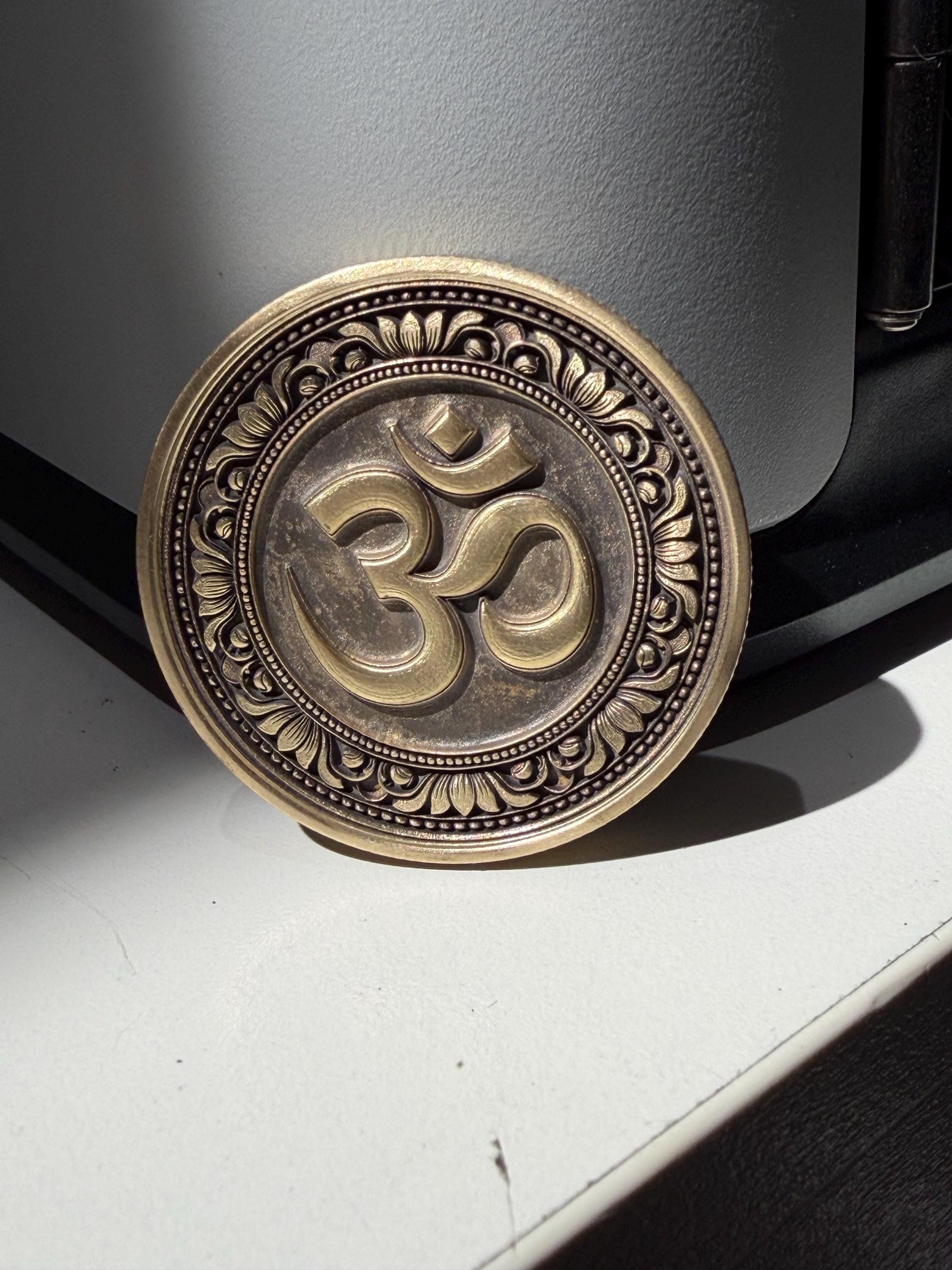 Om & Lotus Flower Coin | Double-Sided Meditation Token | Bronze Spiritual Coin for Mindfulness, Balance