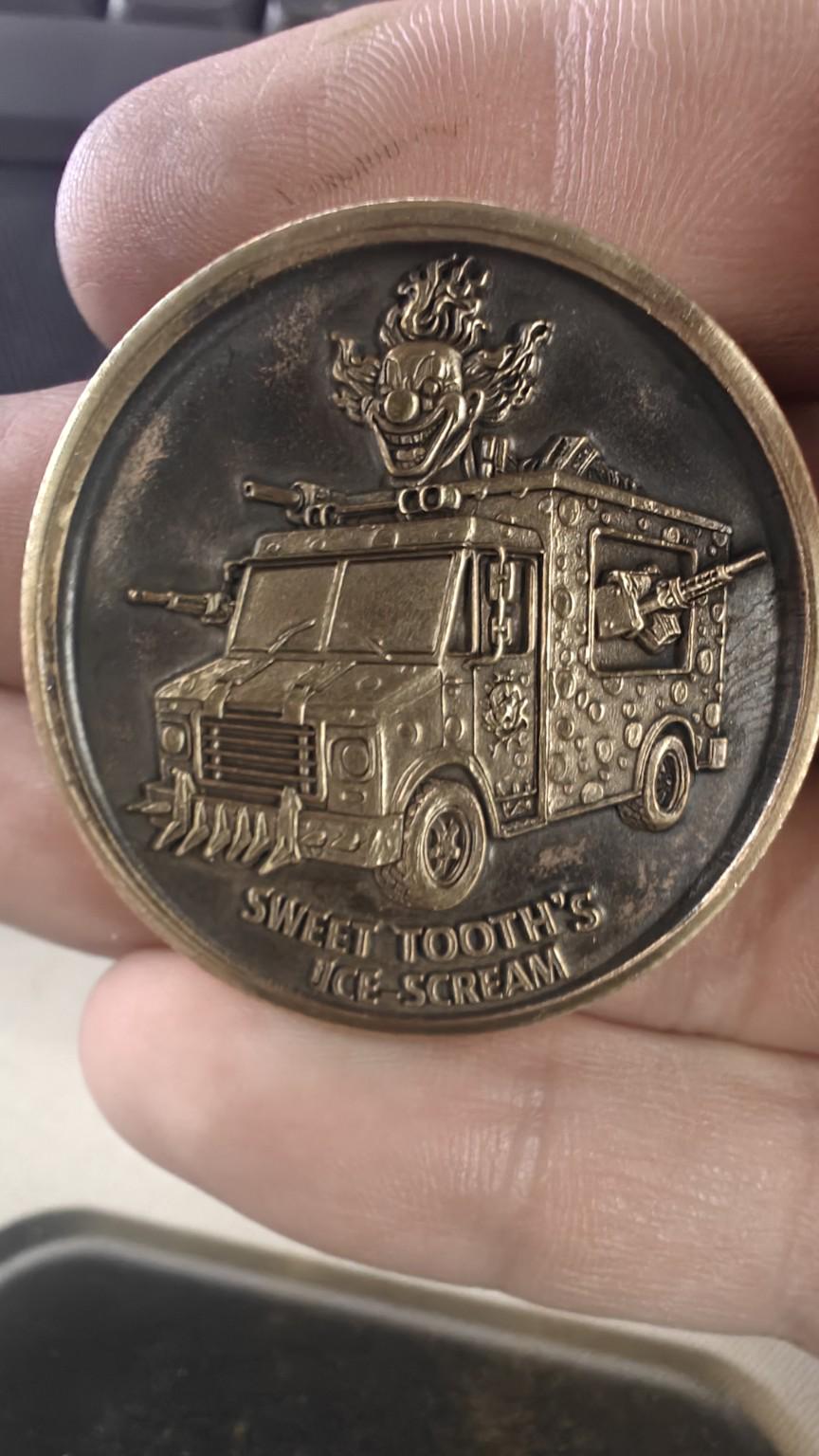 Dark Clown Ice Cream Truck Coin | Post-Apocalyptic Villain Collectible | Dual-Sided Fantasy Coin | 40mm Bronze Finish