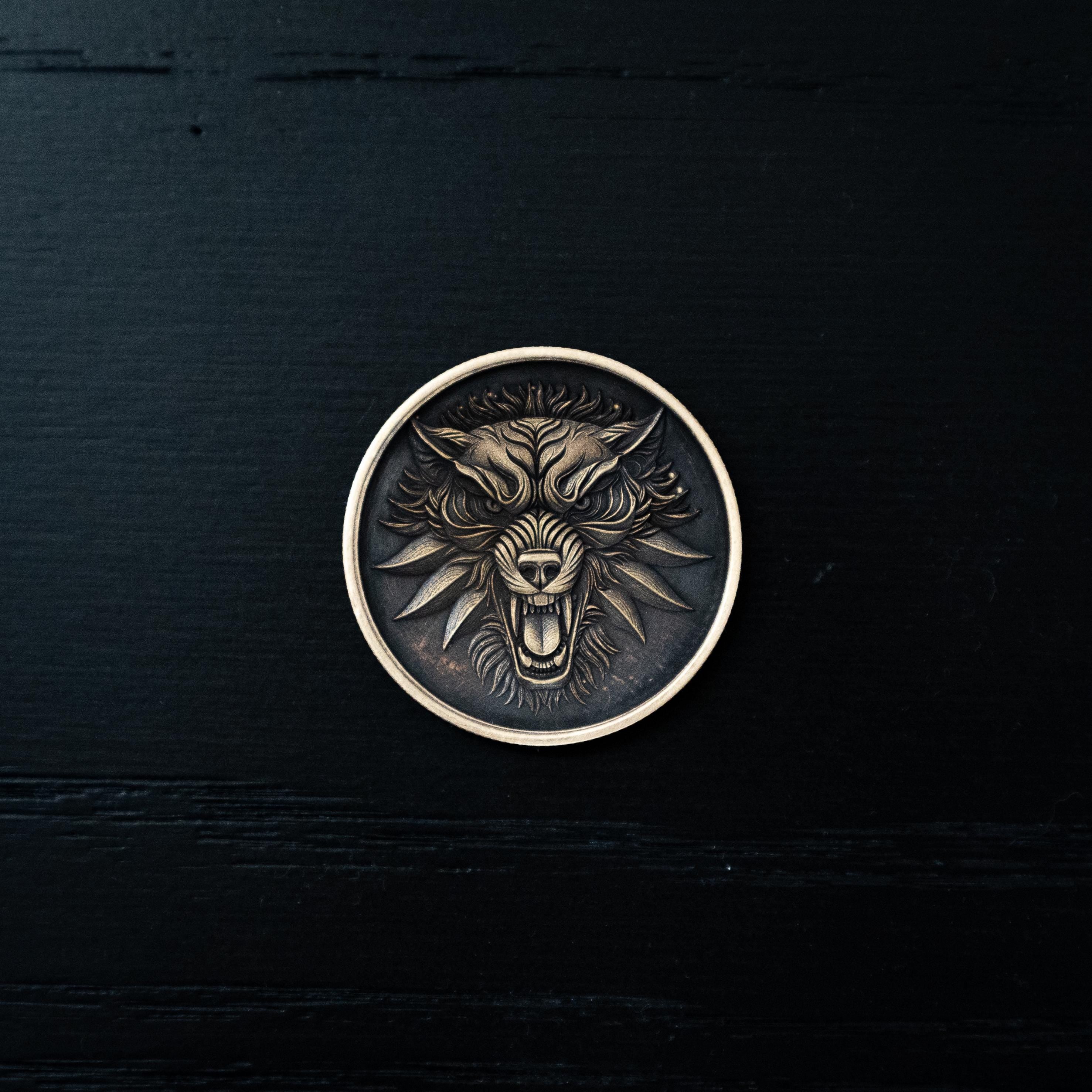 Witcher Medallion Coin | Double-Sided Wolf Token, Fantasy Collectible