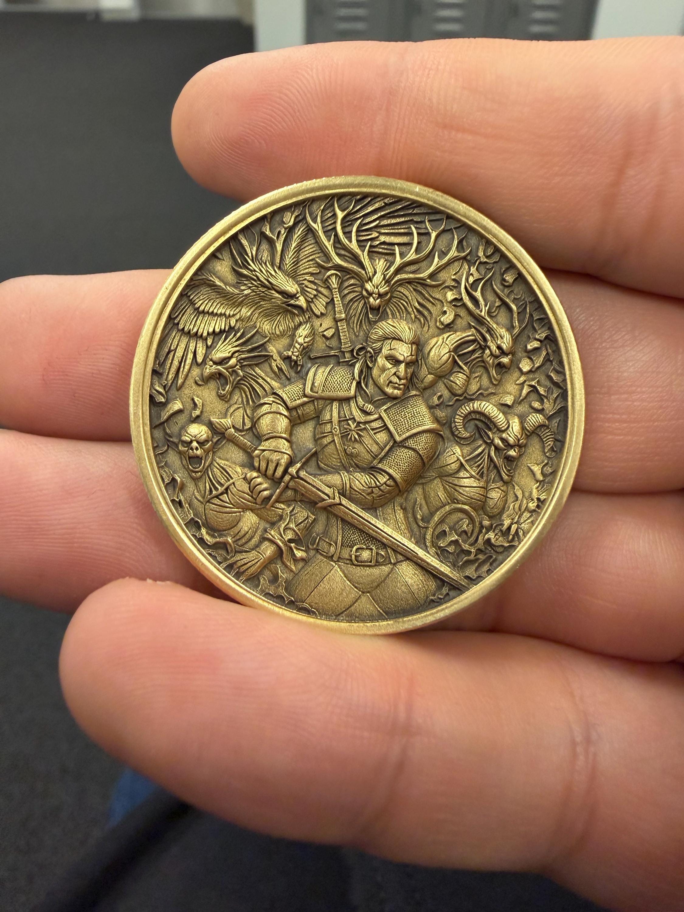Witcher Medallion Coin | Double-Sided Wolf Token, Fantasy Collectible