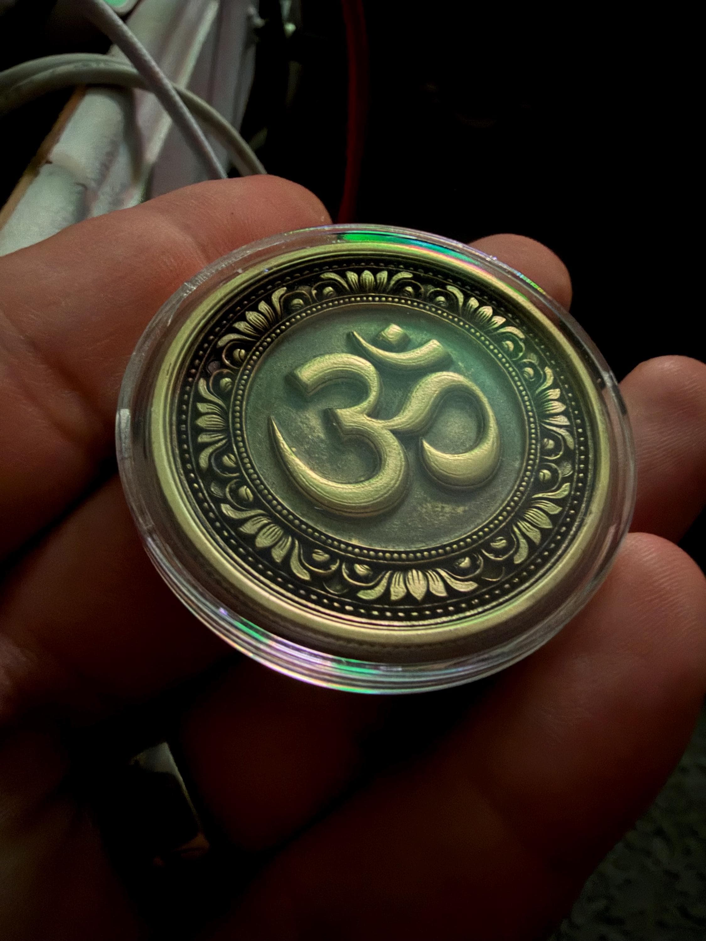 Om & Lotus Flower Coin | Double-Sided Meditation Token | Bronze Spiritual Coin for Mindfulness, Balance