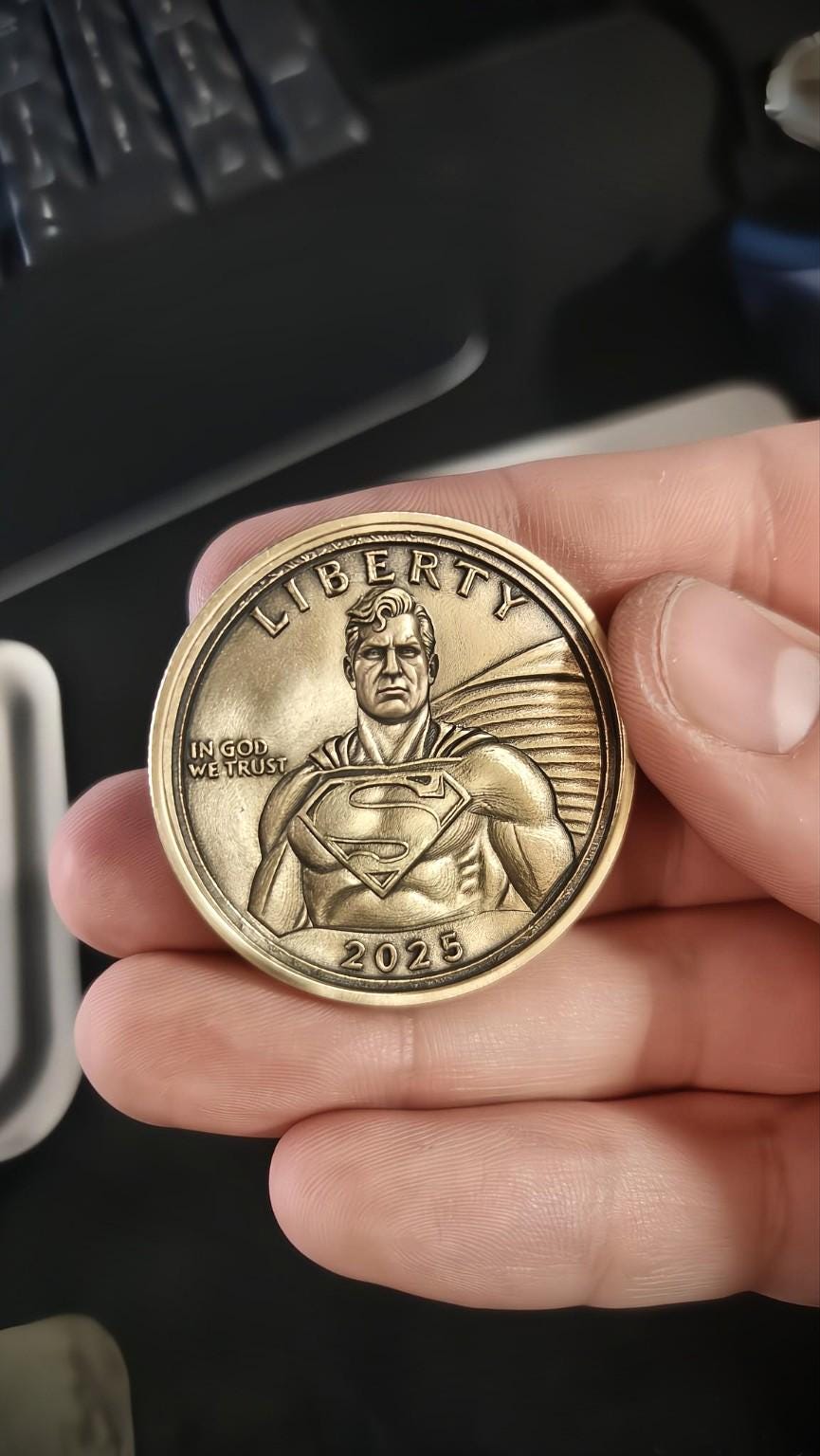 Superman “Liberty” Fantasy Coin – Patriotic Hero Quarter Style Collectible | Superhero Coin | Antique Bronze Display Coin | Apollo’s Anvil
